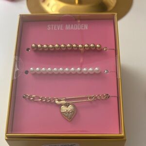 Steve Madden Gold and Pearl Bracelet Trio